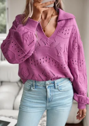 Knit Long Sleeve Polo Sweater