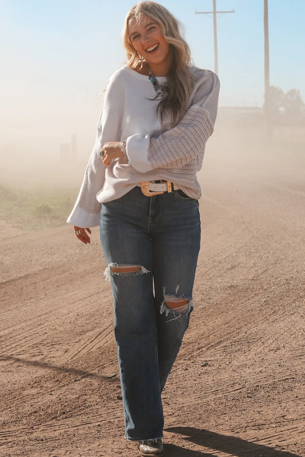 Knit Tie Keyhole Sweater