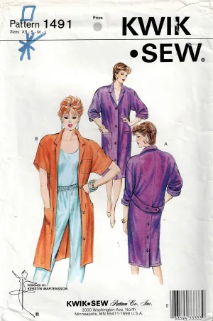Kwik Sew 1491 Womens Classic Duster Coat 1980s Vintage Sewing Pattern Size XS-L UNCUT Factory Folded