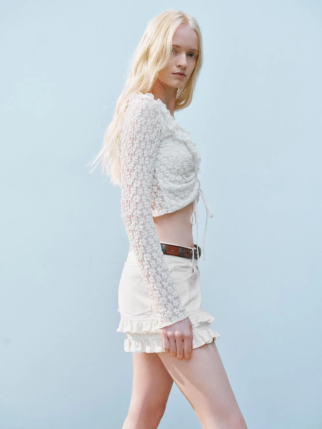 Lace Tie Up Front Blouses