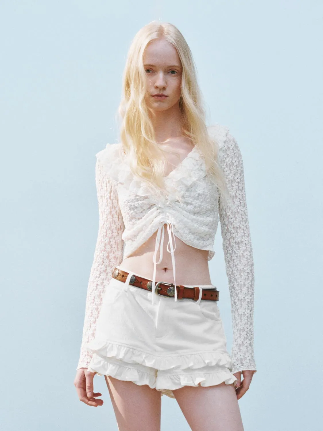 Lace Tie Up Front Blouses