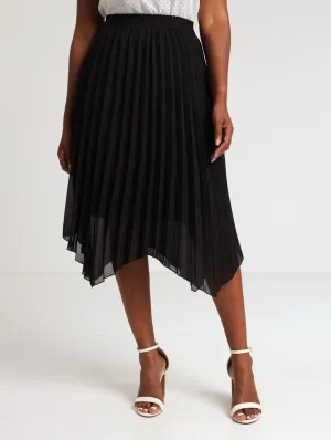 Ladies Pleated Hanky Hem Skirt - Black