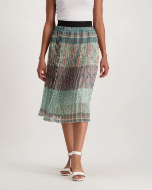 Ladies Pleated Patchwork Stripe Skirt - Multi