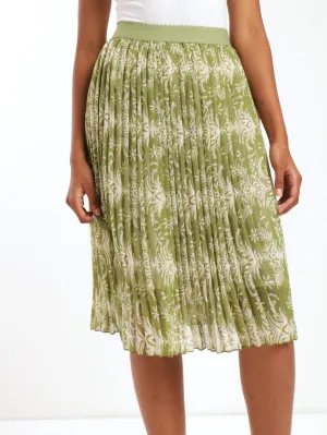 Ladies Pleated Patchwork Striped Skirt - Green
