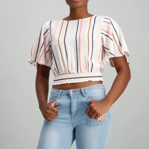 Ladies Smock Hem Tie Back Blouse