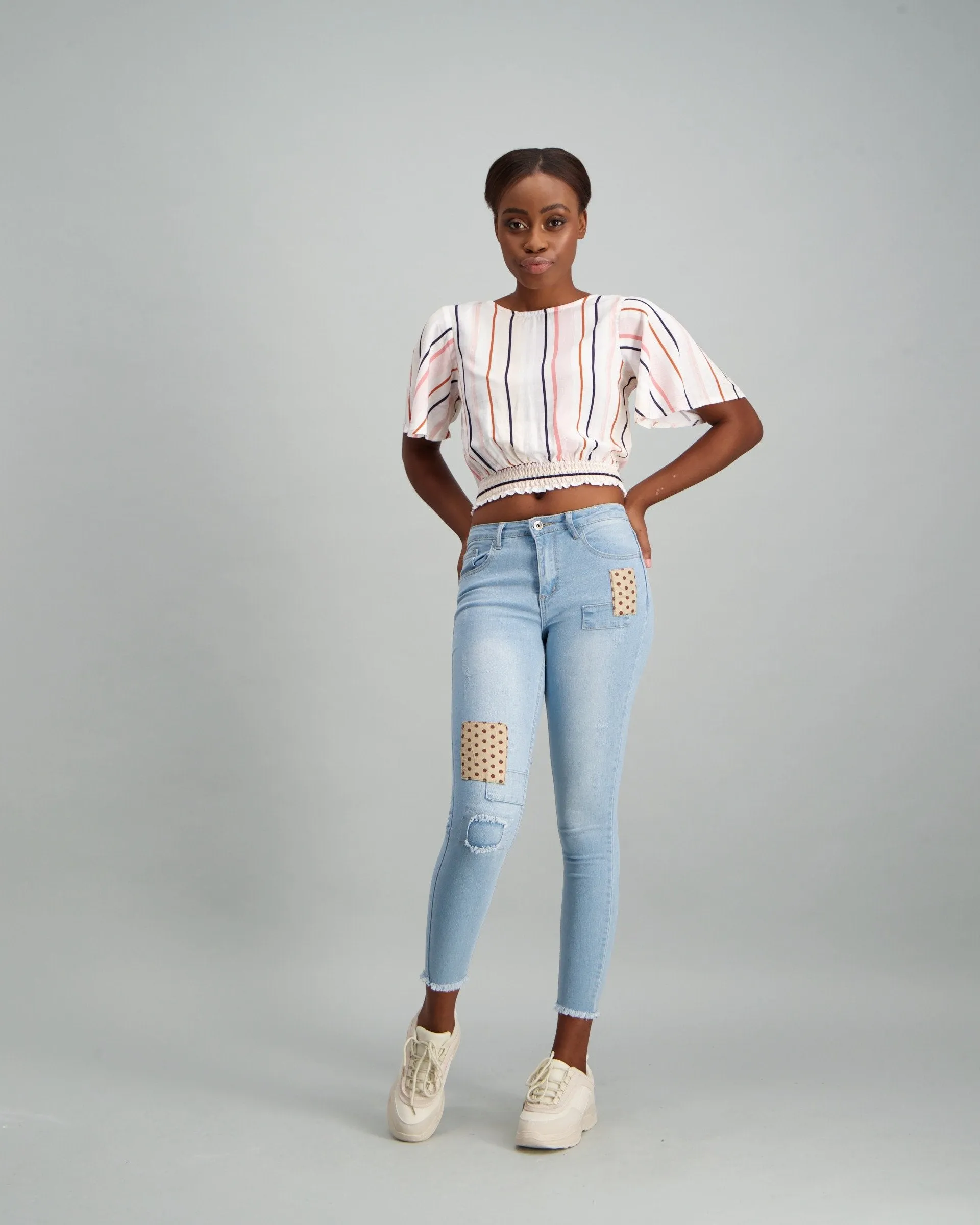 Ladies Smock Hem Tie Back Blouse