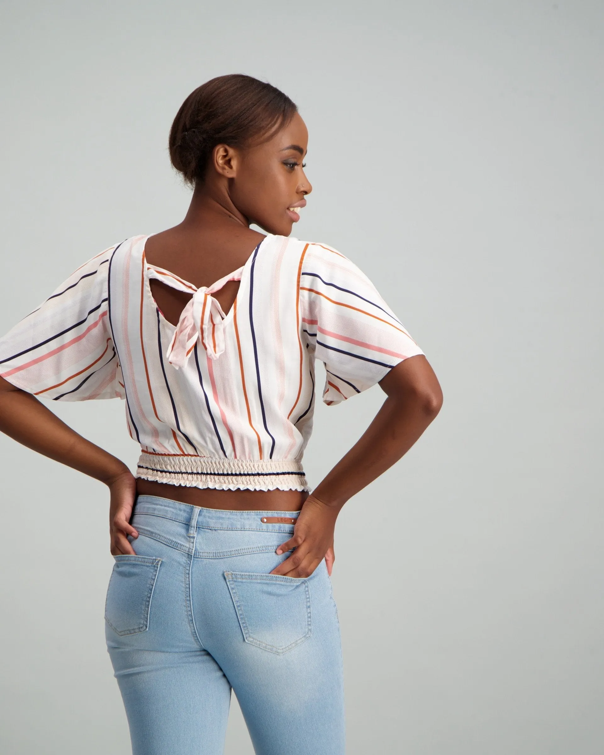 Ladies Smock Hem Tie Back Blouse