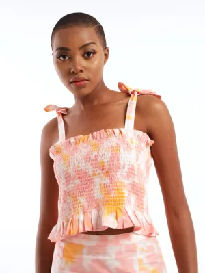 Ladies Tie Dye Smock Top - Pink