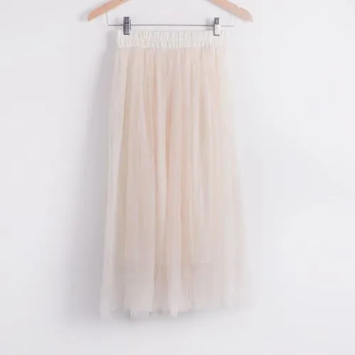 Ladies Women's Mid-calf Chic Pleated 3 Layers Gauze Tulle 70cm Long Maxi Skirts
