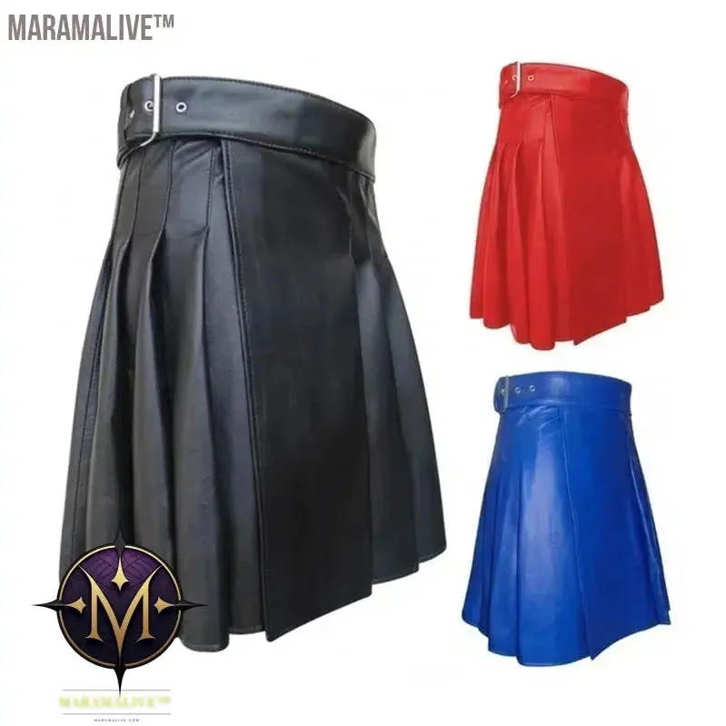 Large Size Men Scottish Traditional Pleated Skirt Scottish Style Solid Leather Belt Skirt Unisex Festival Party Fancy Dress 5XL