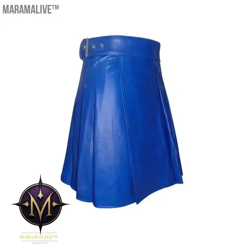 Large Size Men Scottish Traditional Pleated Skirt Scottish Style Solid Leather Belt Skirt Unisex Festival Party Fancy Dress 5XL