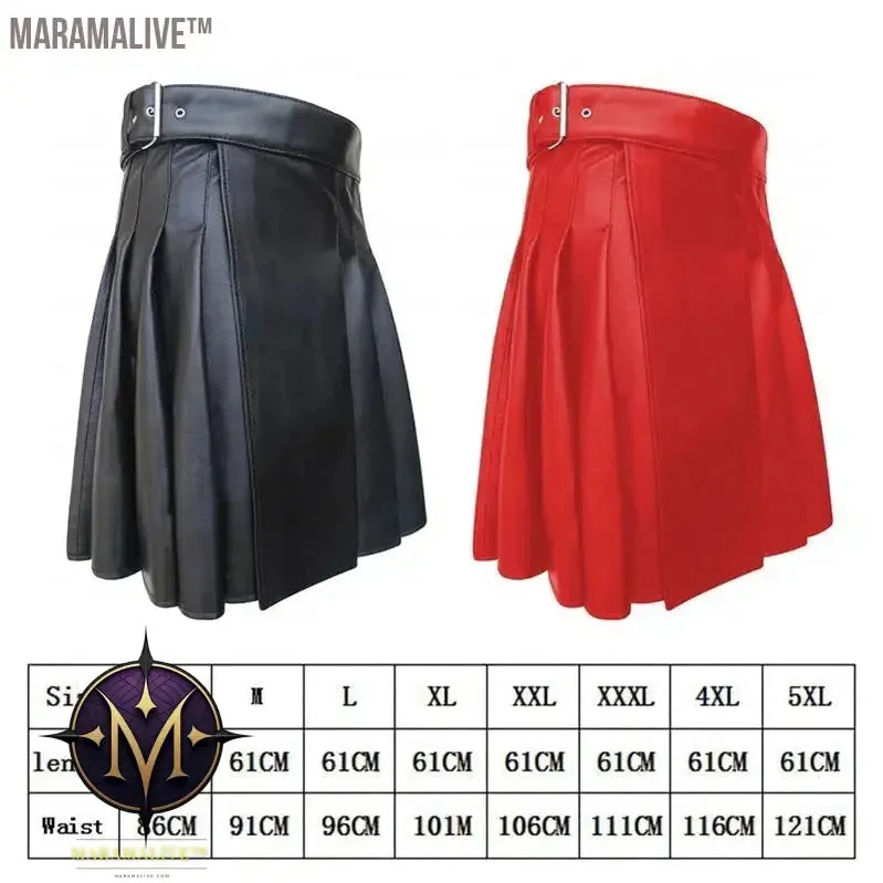 Large Size Men Scottish Traditional Pleated Skirt Scottish Style Solid Leather Belt Skirt Unisex Festival Party Fancy Dress 5XL