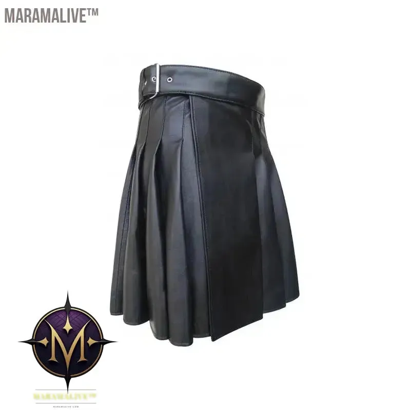 Large Size Men Scottish Traditional Pleated Skirt Scottish Style Solid Leather Belt Skirt Unisex Festival Party Fancy Dress 5XL