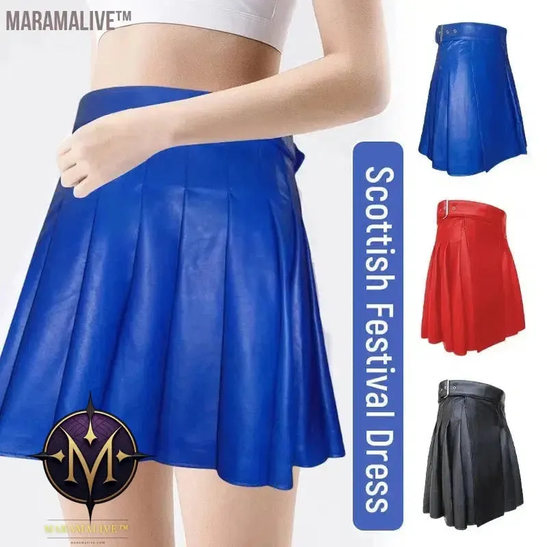 Large Size Men Scottish Traditional Pleated Skirt Scottish Style Solid Leather Belt Skirt Unisex Festival Party Fancy Dress 5XL