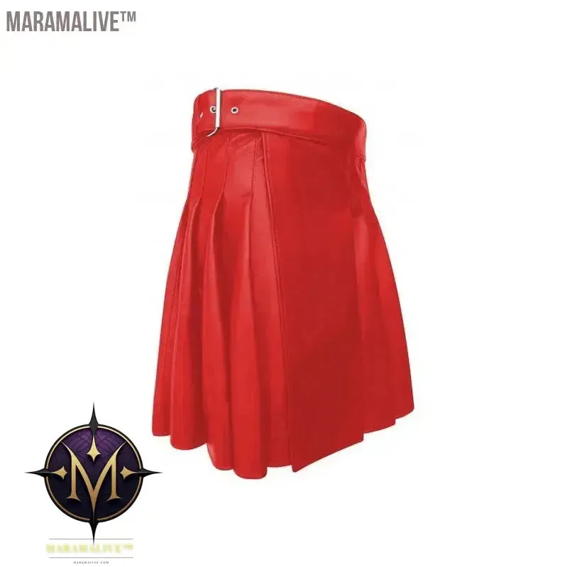 Large Size Men Scottish Traditional Pleated Skirt Scottish Style Solid Leather Belt Skirt Unisex Festival Party Fancy Dress 5XL