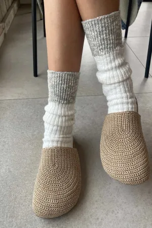 Le Bon Shoppe Cottage Socks White Linen And Grey