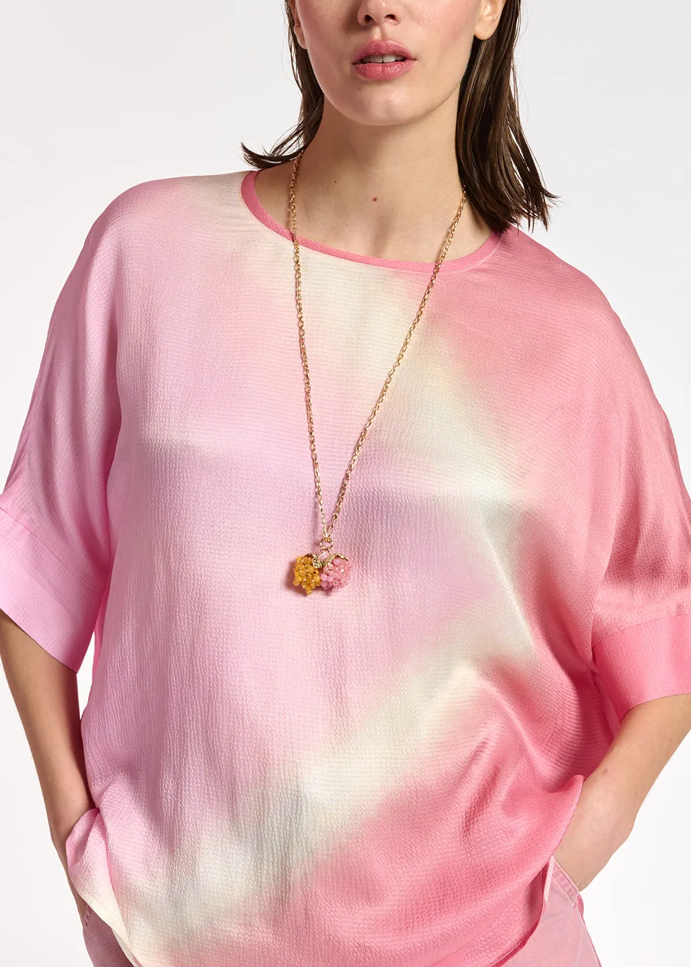 Light pink boxy tie-dye print top