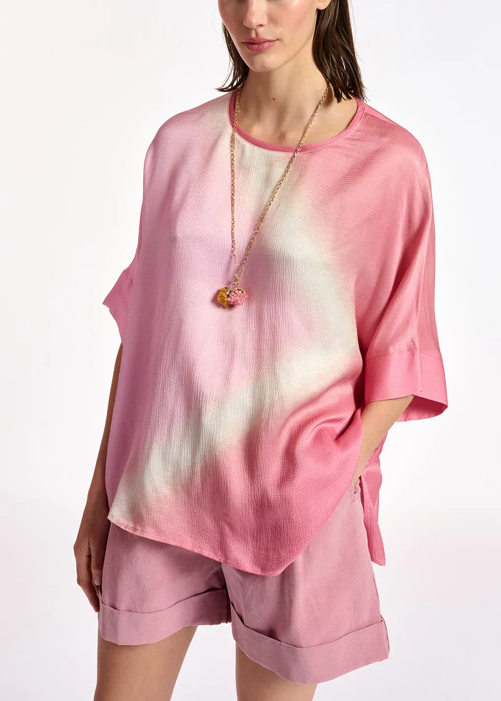 Light pink boxy tie-dye print top