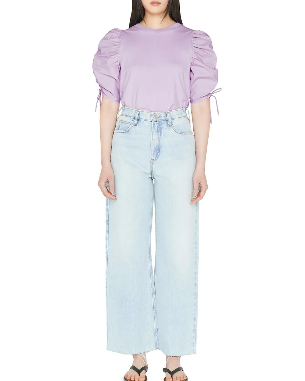 Lilac Ruched Tie Sleeve Tee