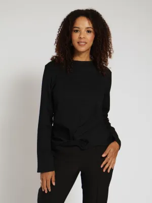 Long Sleeve Textured Knit Active Top - Black