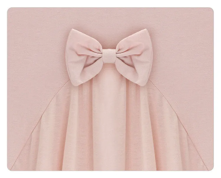 long-sleeved shirt loose round neck blouse for women short in front long cotton clothes bow shirt for fashion girl