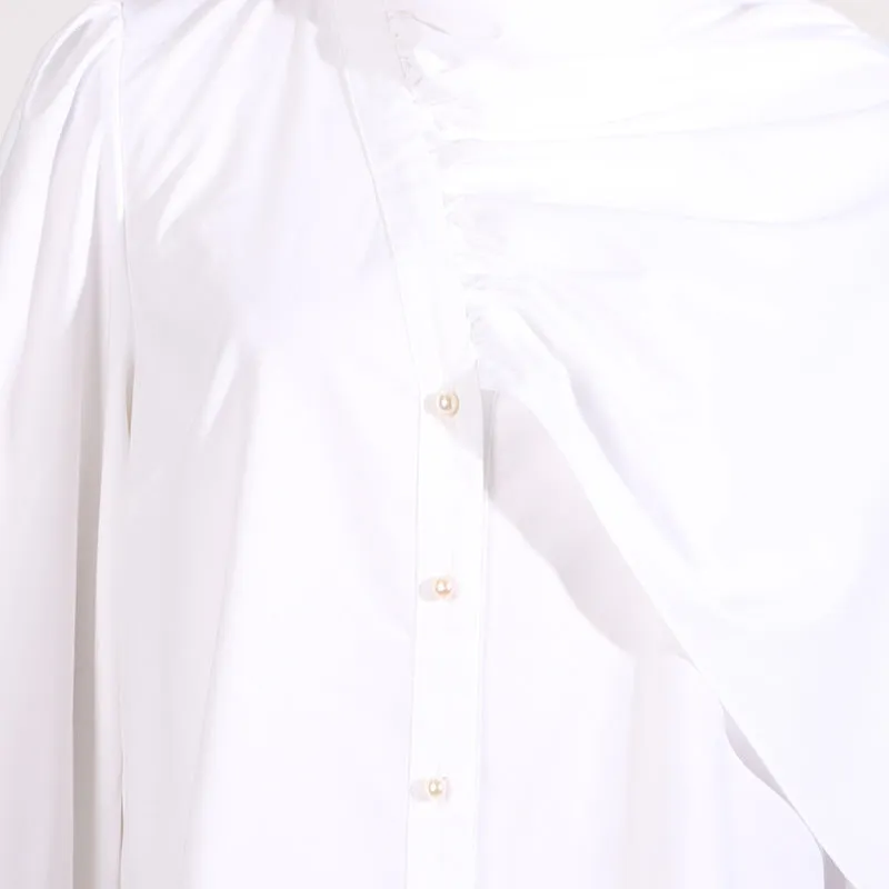 LONG TIE BLOUSE - WHITE
