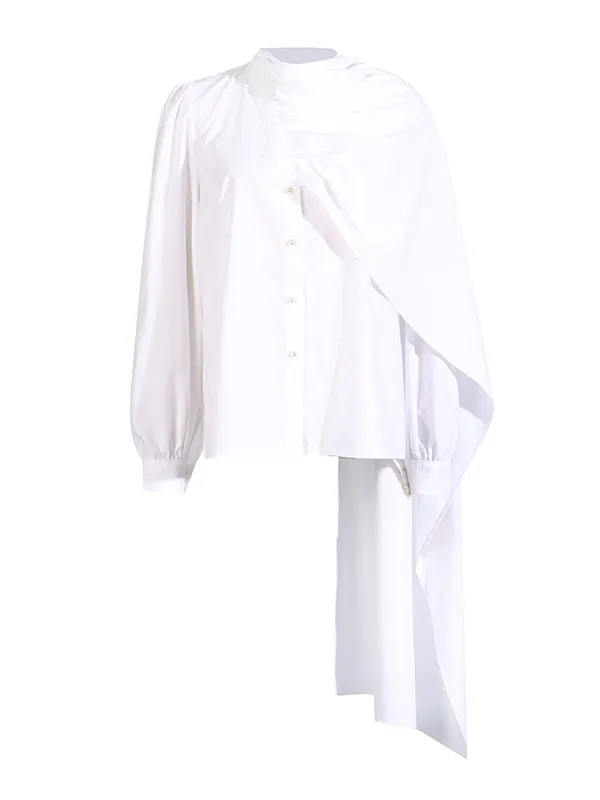 LONG TIE BLOUSE - WHITE