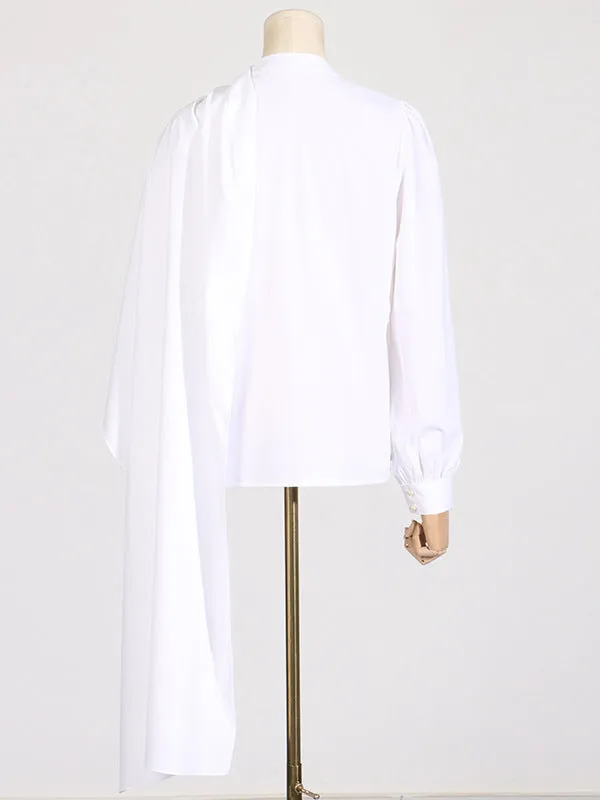 LONG TIE BLOUSE - WHITE