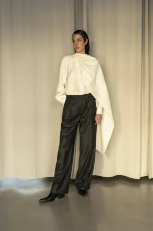 LONG TIE BLOUSE - WHITE