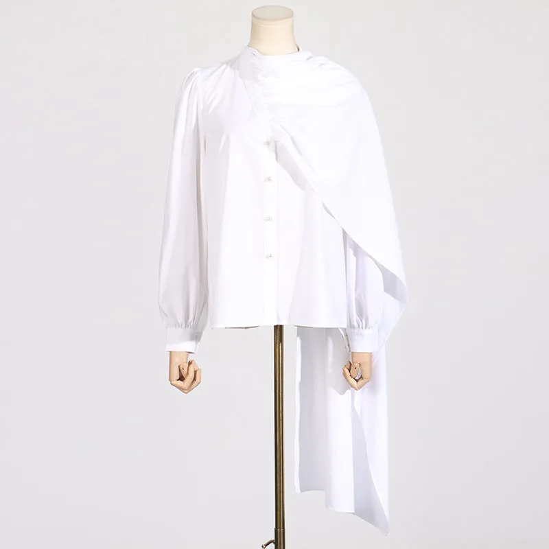 LONG TIE BLOUSE - WHITE
