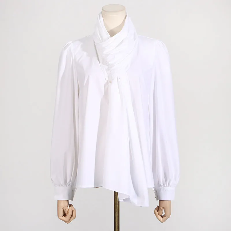 LONG TIE BLOUSE - WHITE