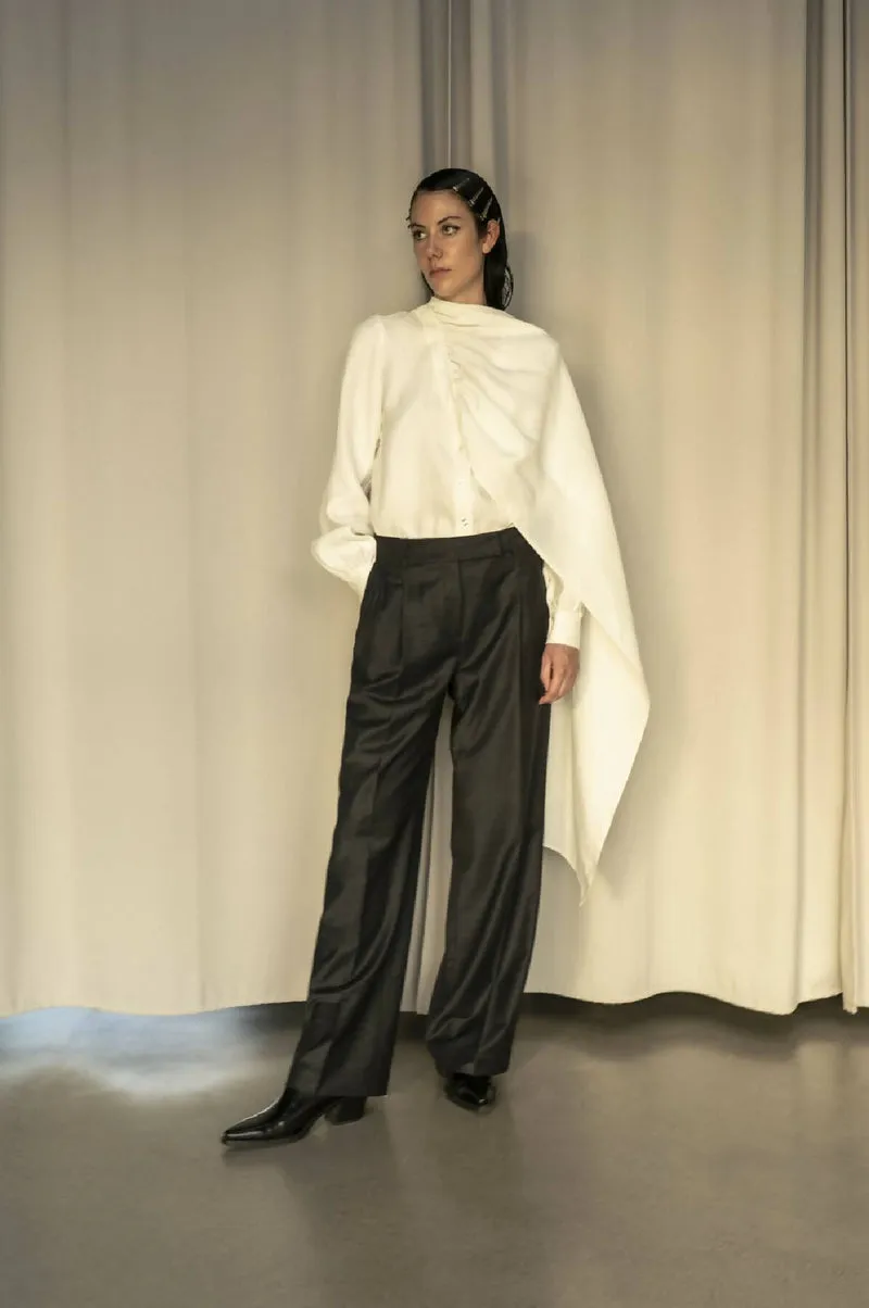 LONG TIE BLOUSE - WHITE