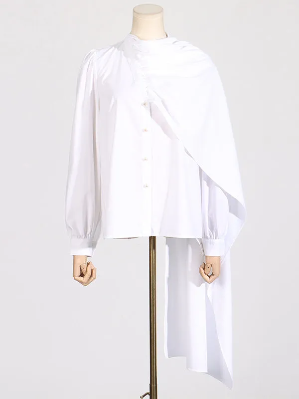 LONG TIE BLOUSE - WHITE