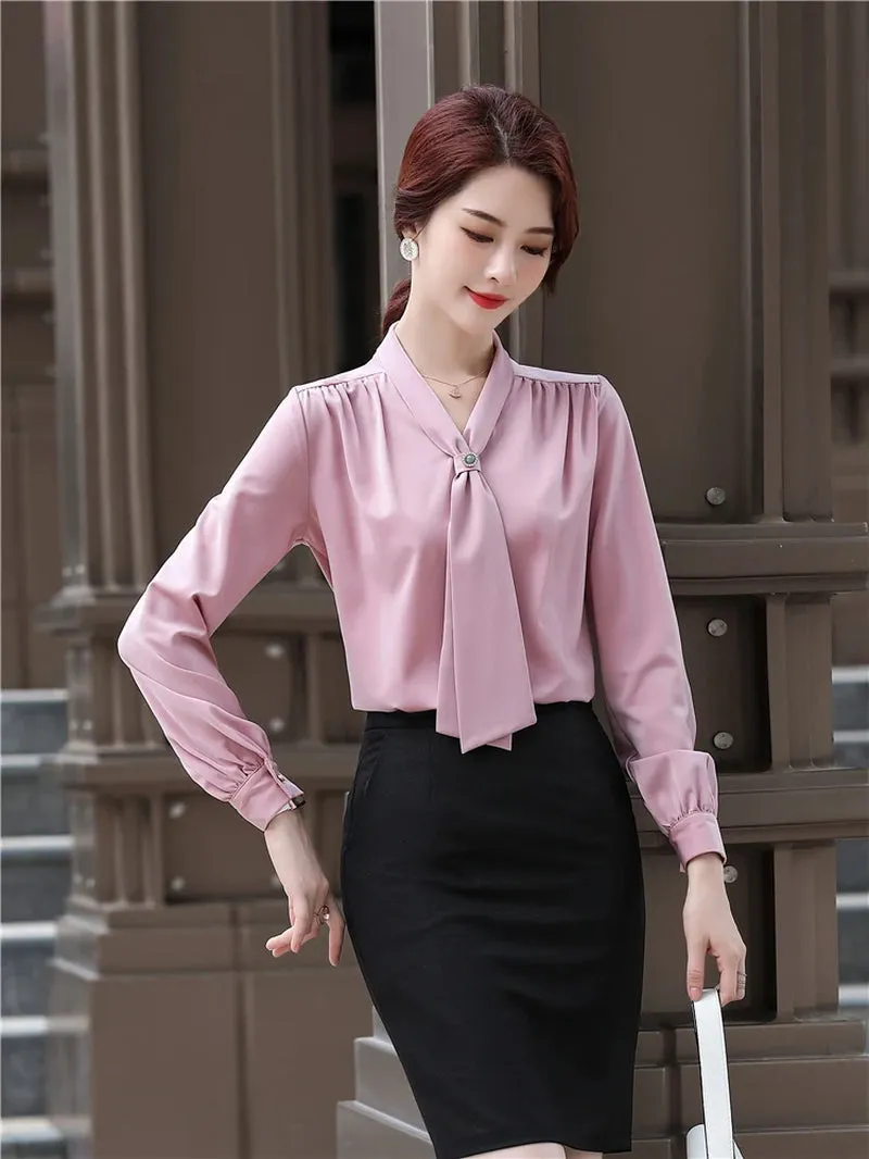 Loose Casual Blouse with Ribbon