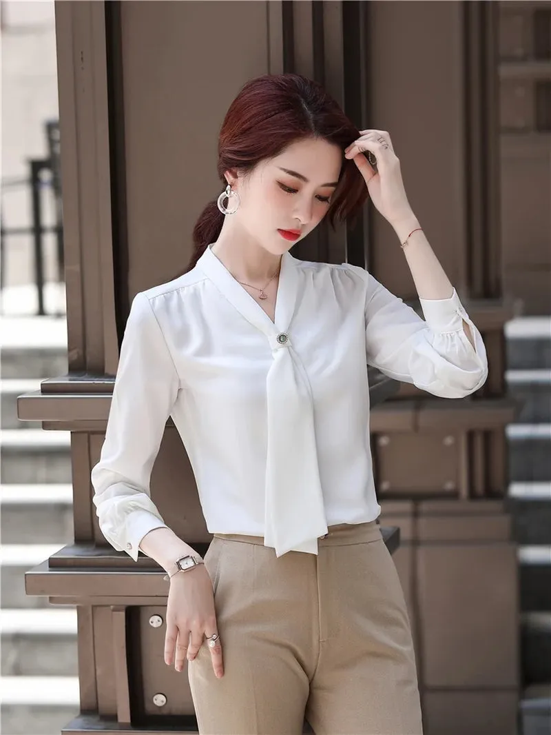 Loose Casual Blouse with Ribbon