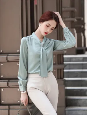 Loose Casual Blouse with Ribbon
