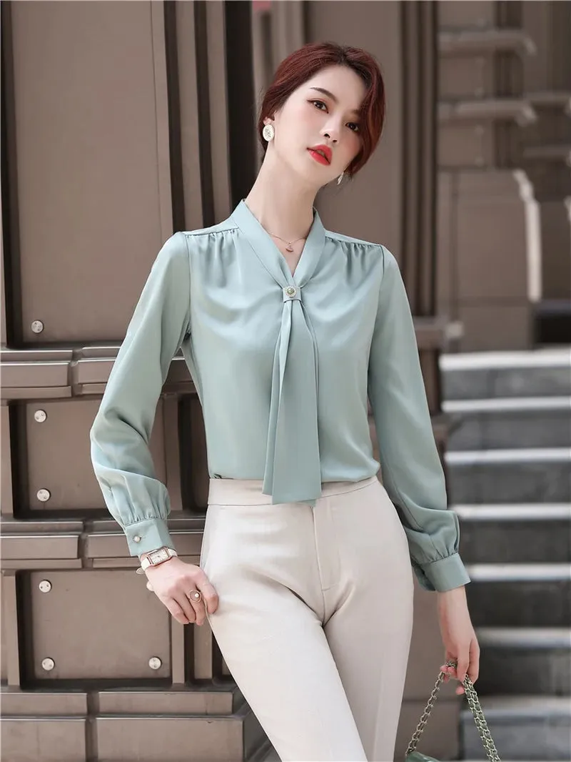 Loose Casual Blouse with Ribbon