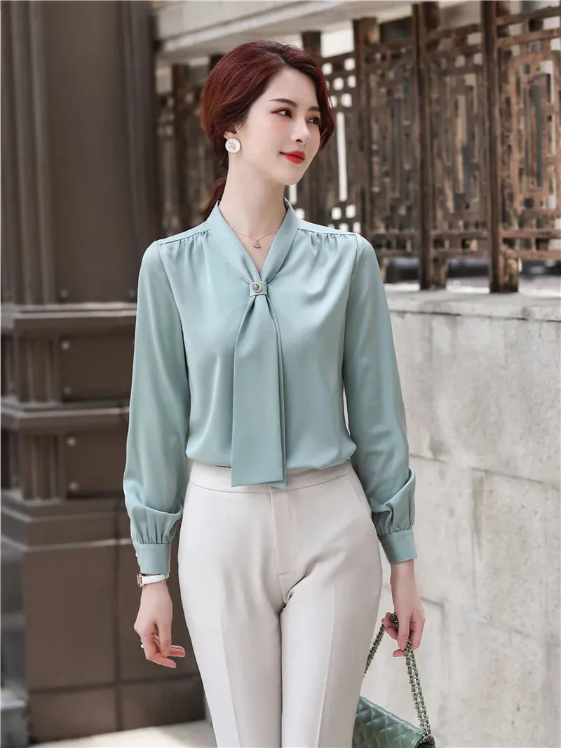 Loose Casual Blouse with Ribbon