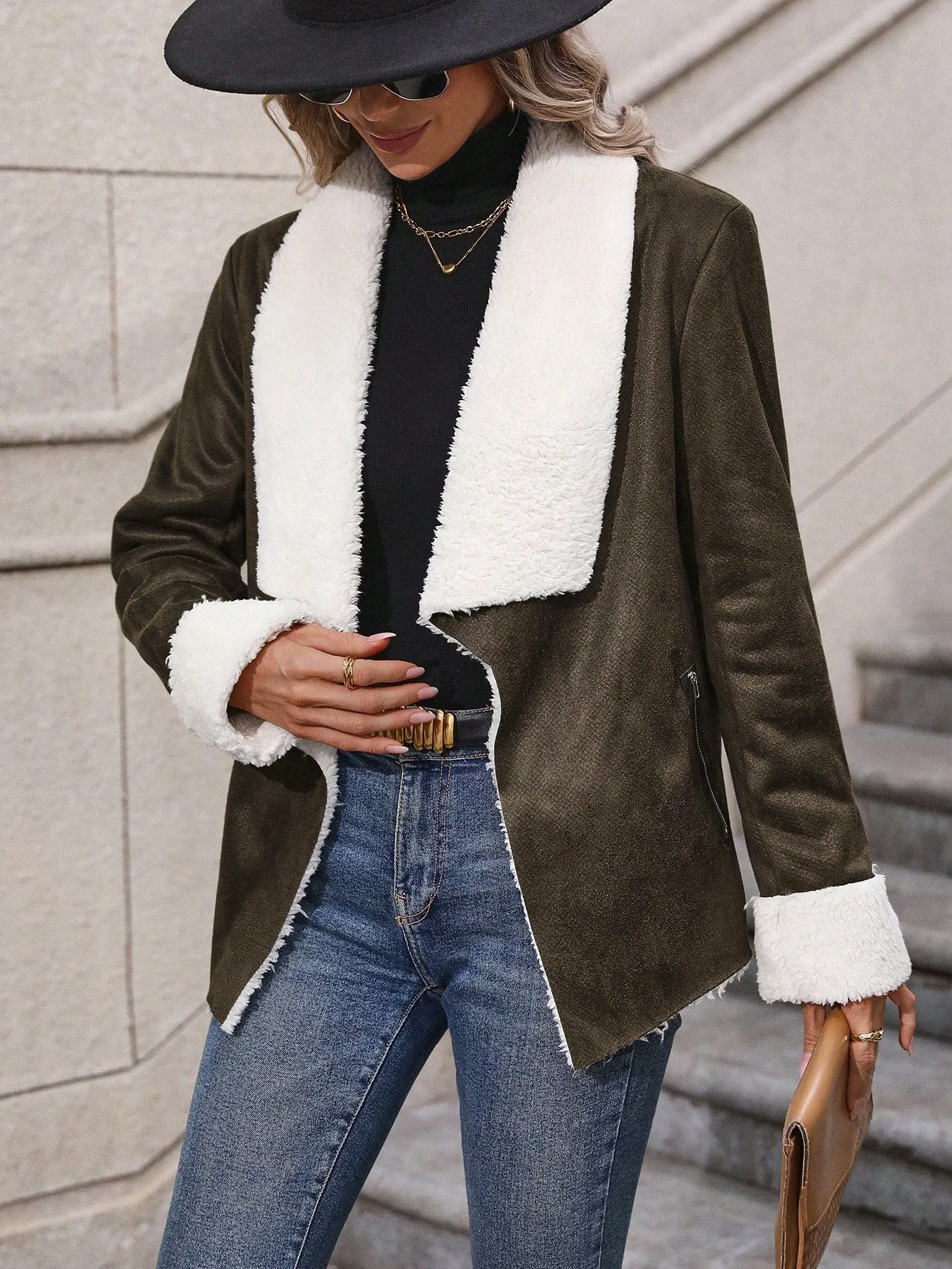 LUNE Teddy Fleece Decorated Suede Jacket