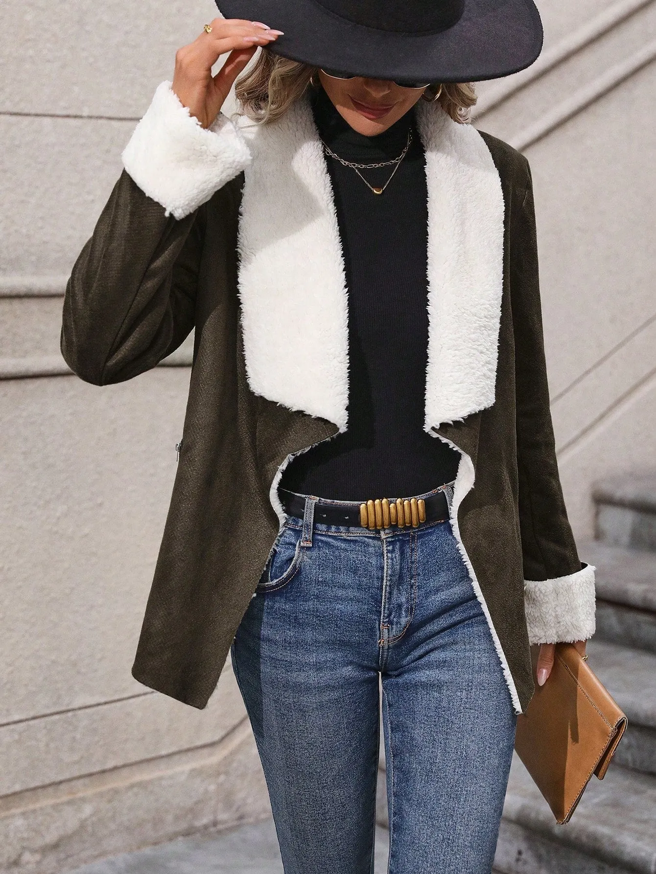 LUNE Teddy Fleece Decorated Suede Jacket