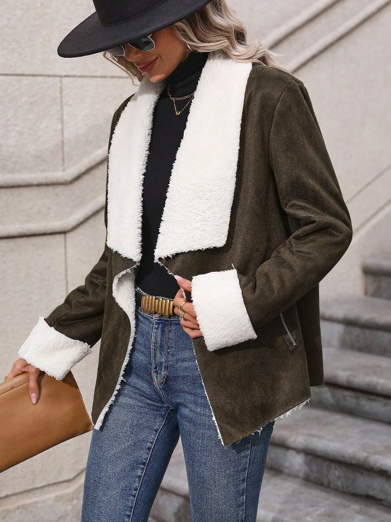 LUNE Teddy Fleece Decorated Suede Jacket
