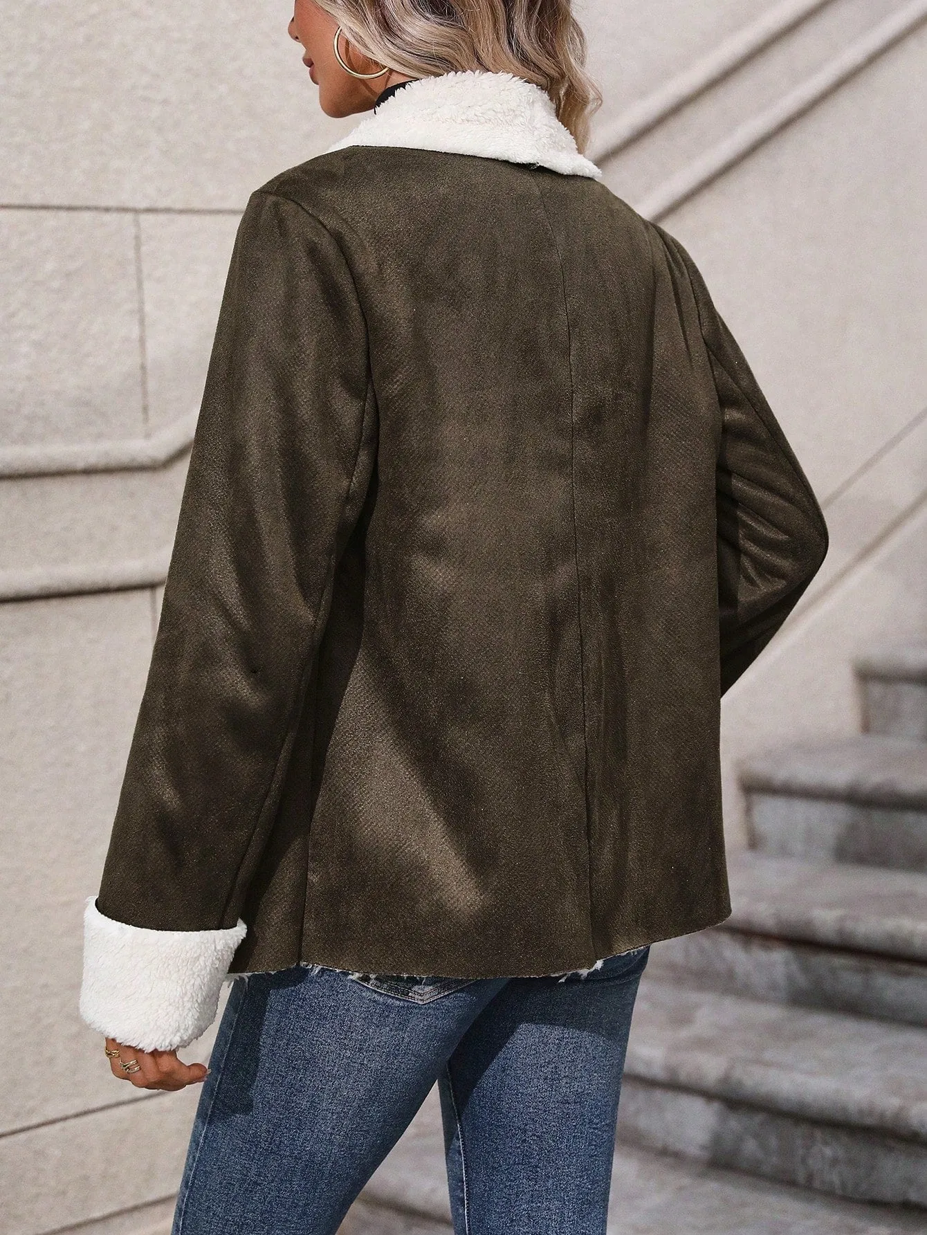 LUNE Teddy Fleece Decorated Suede Jacket