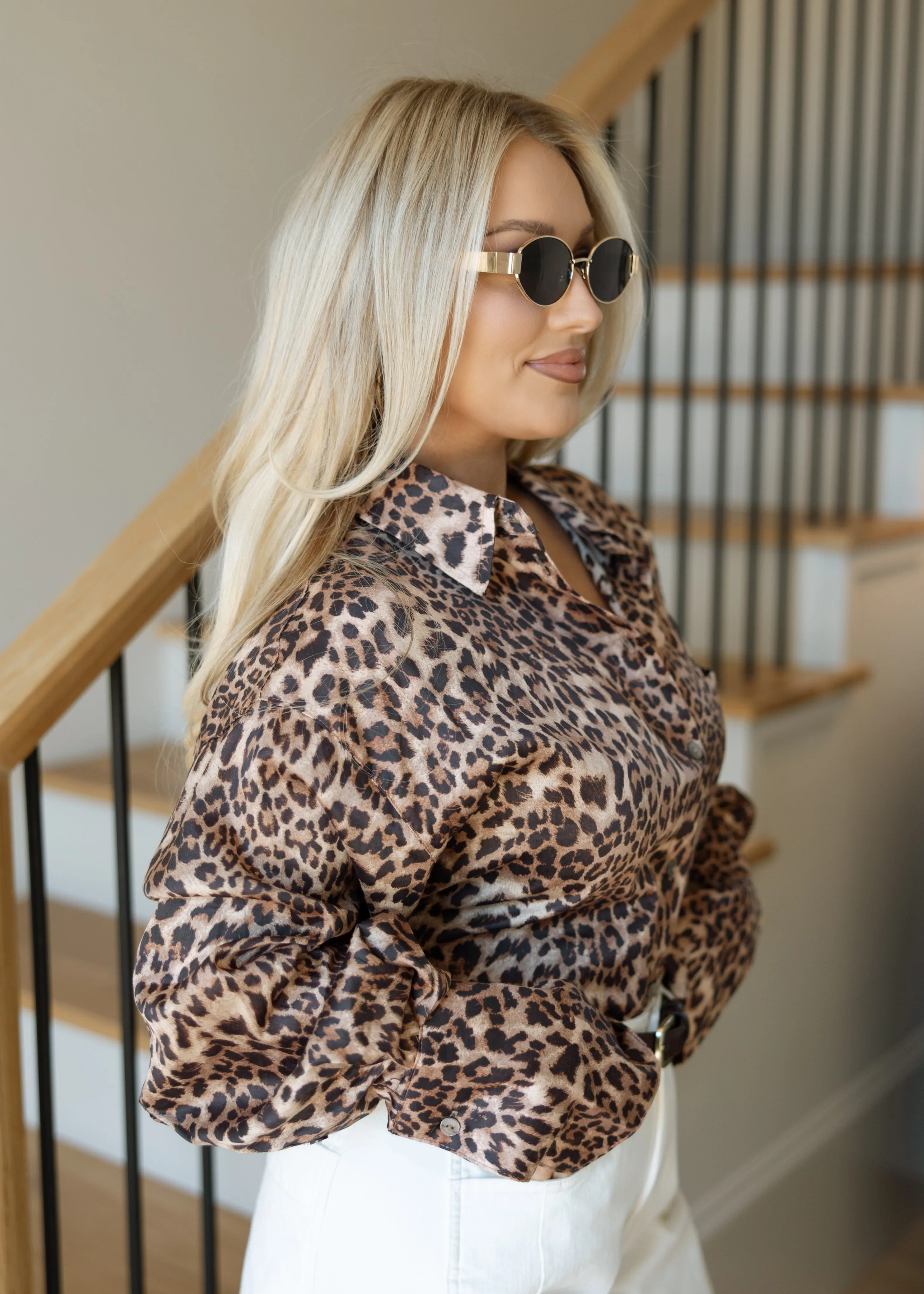 Lynn Leopard Button Down Top