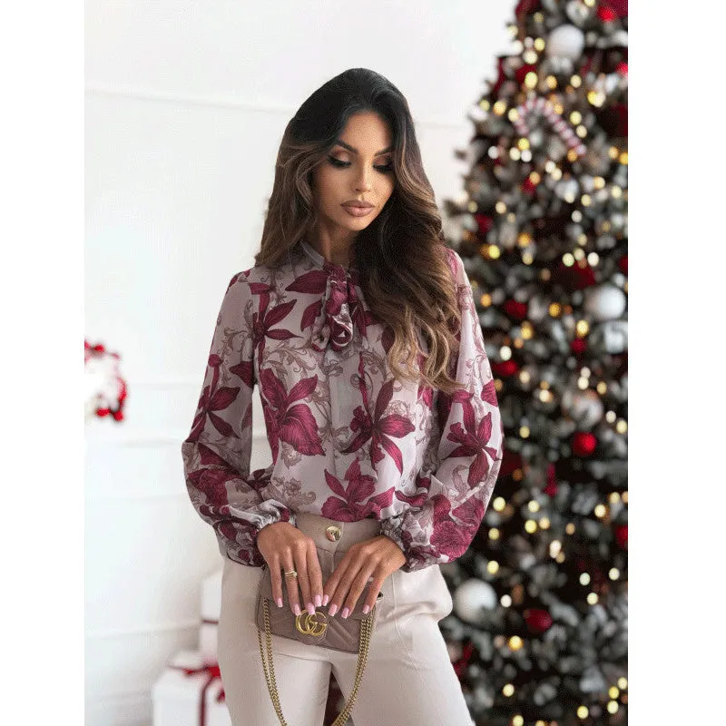 Magenta Floral Tie Up Blouse