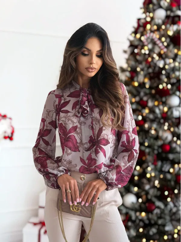 Magenta Floral Tie Up Blouse