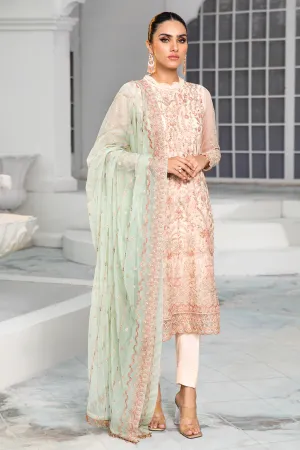 Maria B Peach Pink Long Kameez in Capri Style with Dupatta Party Wear