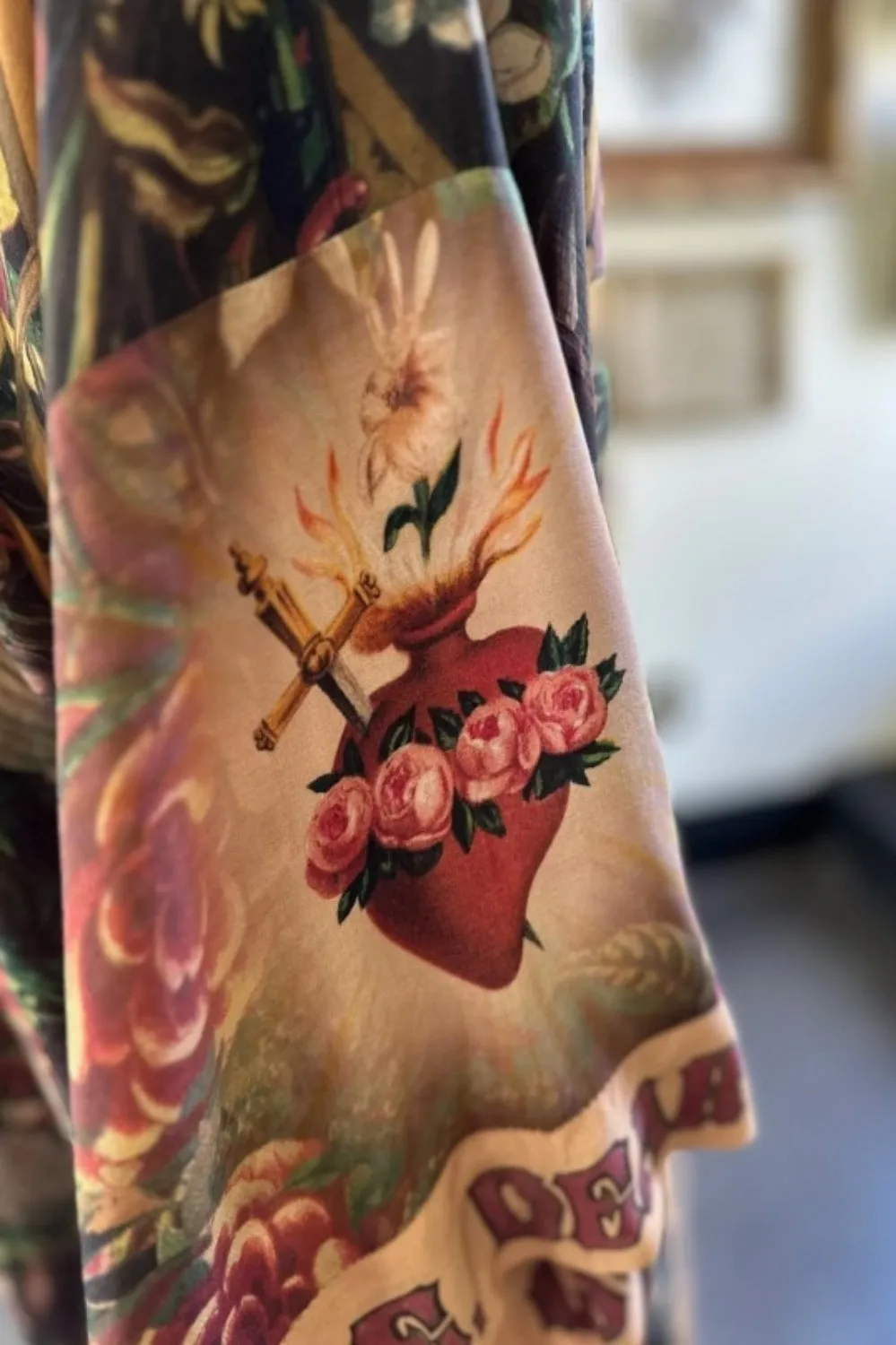 MARKET OF STARS COURAGE DEAR HEART BAMBOO KIMONO DUSTER WITH SACRED HEART