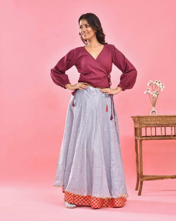 Maroon Wrap On Crop Top Blouse