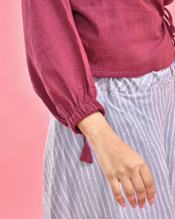 Maroon Wrap On Crop Top Blouse