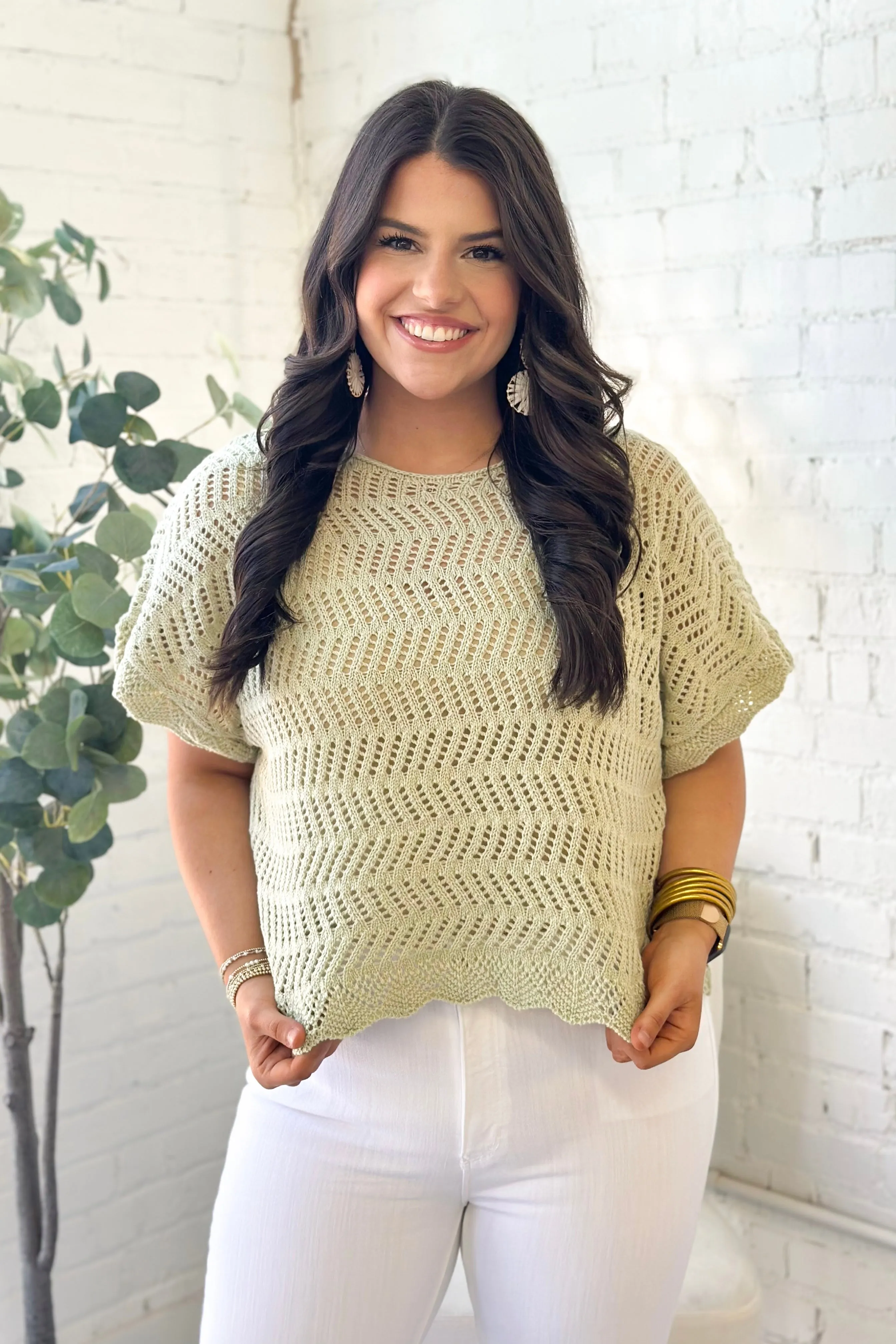 Matcha Cream Scallop Edge Sweater